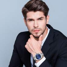 JEWELRYWE Elegant Men's Formal Watch, Analog Quartz Wristwatch, Stainless Steel Strap, Round Case, Calendar, Date, Luminous, Roman Numeral Scale, Suitable For Daily Casual Business Wear, Father's Day Birthday Anniversary Christmas Gift - 金色-白色 - 查看 5