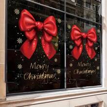 1pc/2pcs Christmas Holiday Decoration Shop Window Glass Door Static Cling Sticker Merry Bow Decal Home Decor Christmas Decorations Room Decor