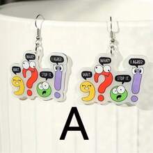 2PCS Creative Punctuation Cartoon Acrylic Flat Earrings, Whimsical Punctuation 2D Cartoon Earrings, Colorful Question Mark Exclamation Point Earrings For Men And Women Daily Wear, Holiday Party Wear, Holiday Party Gifts, Back To School Season Gifts,Halloween,Christmas,(Does Not Include Cardboard)