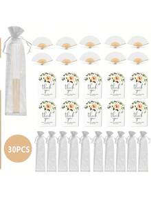 3/15/30pcs/Set Pink Wedding Paper Fan Set | Ladies' Folding Fans With Thank You Tags And Tulle Bags - Bridesmaid Gifts, Bridal Dance Props, Wedding Decorations, Party Accessories, Bachelor Party Photo Props, Perfect Wedding Favors