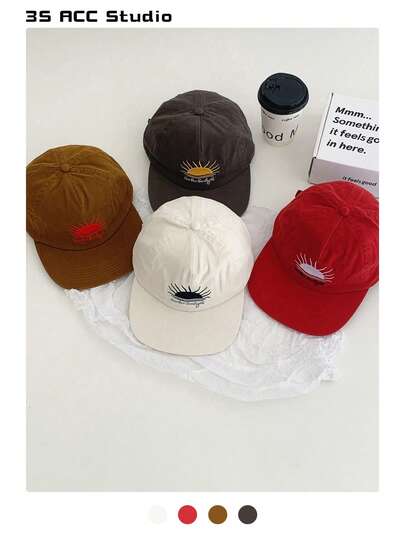 1 件柔软皇冠字母刺绣棒球帽，复古街头风格女士平檐棒球帽，适合大头围，复古刺绣棒球帽，秋冬新款，返校季