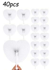 1/5/10/20/30/40/60 piezas Abanico de papel blanco con forma de corazón plegable, abanicos de papel de verano, abanicos plegables a granel de mano blanca con mango de plástico para decoración de boda, fiesta, cumpleaños, ceremonia de boda, mejor regalo