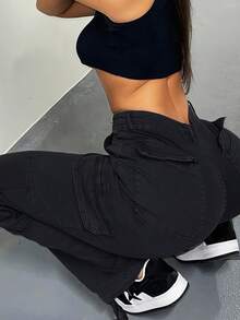 NVFelix New Arrival Stylish Women's High-Waisted Multi-Pocket Cargo Pants For Fall Clothes - Back To School Clothes - màu đen - Xem 4