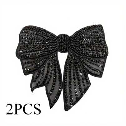 1PC Black Or White Sparkling Powder Bow Tie - Sparkling Decoration, Durable Fabric Suitable For DIY Bridal Headwear, Clothing Accessories, And Handicrafts, Gorgeous Style, Texture Embroidery
