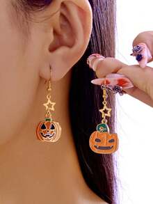 1 Coppia di orecchini pendenti in metallo con zucca e fantasma personalizzati, alla moda ed eleganti, gioielli da donna, adatti per feste di Ognissanti, regali per amici