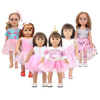 1pc 18-Inch Reborn Baby Doll Dress, Pink Tulle Skirt With Unicorn, Flamingo, Butterfly, Rabbit Patterns, Fashionable & Cute Summer Doll Clothes, Children's Toy Doll Accessories, Birthday Gift, Holiday Party