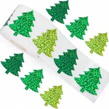 500 Peças de Rolo de Adesivo de Árvore de Natal Rosa Glitter - Etiqueta Brilhante Autoadesiva para Feriados, Adequada para Embalagem de Presentes, Scrapbook, Cartão com Formato Assimétrico, Glitter Verde e Dourado, Adesivos de Natal, Acessórios de Scrapbook, Design