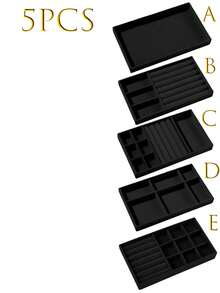 9件装黑色天鹅绒首饰托盘，大容量首饰收纳盒，带独立隔层，可堆叠首饰展示架，适用于耳环、项链、手镯、戒指、发夹、发带，情人节理想之选 - 彩色 - 查看 19