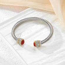 European & Americana Style Stainless Steel Cable Bracelet With Natural Stone Twisted Rope Ornament & Adjustable Cuff Titanium Steel Bracelet - Multicolor - View 4