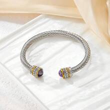European & Americana Style Stainless Steel Cable Bracelet With Natural Stone Twisted Rope Ornament & Adjustable Cuff Titanium Steel Bracelet - Multicolor - View 3
