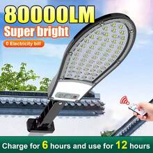 80000LM Luz solar LED súper potente para exteriores de 300W/200W, lámpara de pared solar con 3 modos, sensor de movimiento y iluminación de para calles