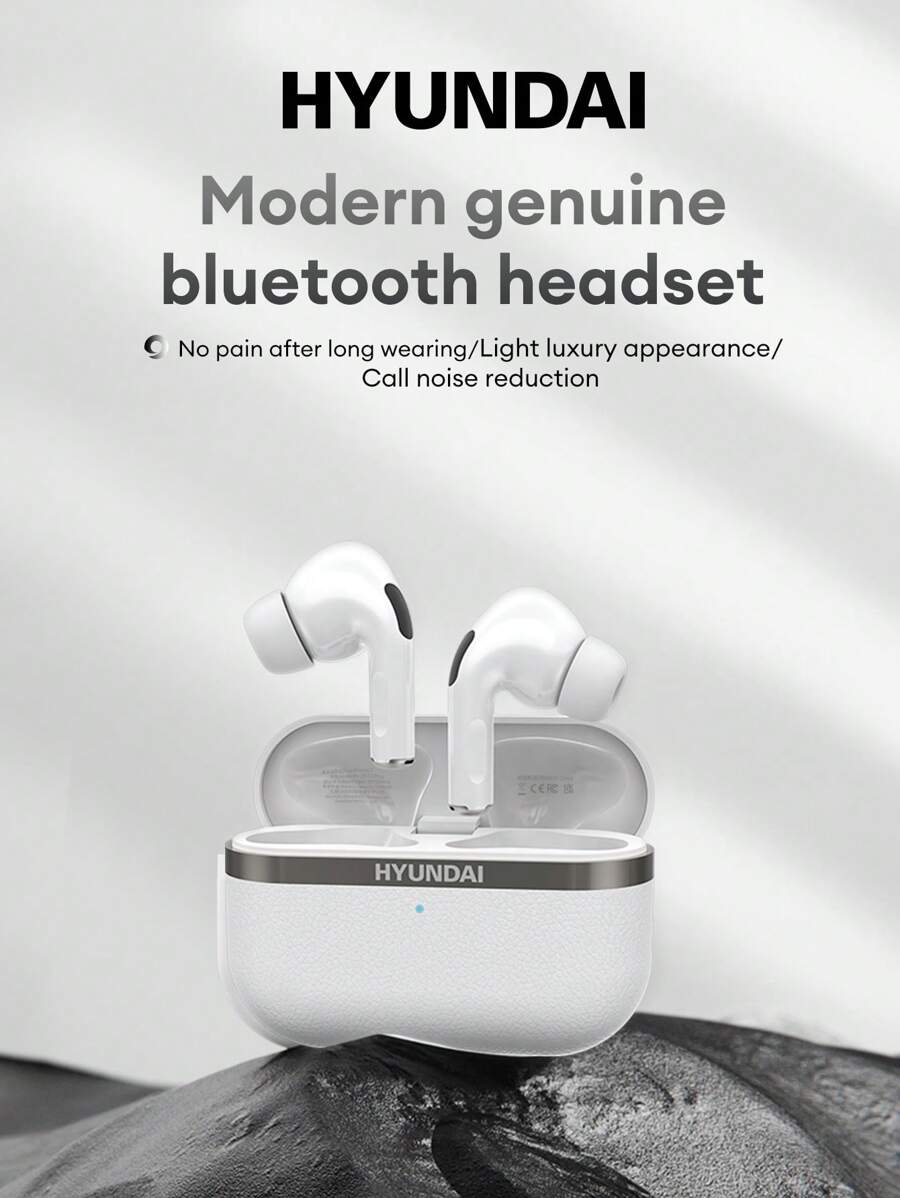 HYUNDAI HYUNDAI HY-T02Plus Bluetooth Earphones, Half In-Ear Design With Deep Bass, High-Quality Audio, Extra-Long Battery Life, Noise Cancellation, High-Definition Microphone, Music & Gaming, Low Latency, Comfortable Fit, Compatible With Smartphones & Computers