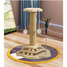 Sisal Cat Scratching Post - 4 In 1 Wooden Cat Scratcher Toy Scratch Post, Scratcher Post With Cat Turntable For Indoor Cats - Beige - View 6