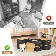 6-Piece Plastic Storage Basket With Bamboo Lid, Stackable Storage Basket Storage Box, Suitable For Home, Office, Game Room, Dormitory - Storage Solution - màu đen - Xem 9