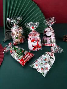 50个圣诞印花礼品袋；烘焙饼干和糖果用塑料袋；各种透明圣诞主题礼品包装袋；圣诞装饰品；圣诞睡衣；圣诞礼物；圣诞装饰 - 彩色 - 查看 5