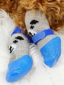 4 piezas de Calcetines de protección de la pata del perro - Zapatos para mascotas tejidos, respirables y anticalor con suela de goma impermeable y cierre ajustable de para perros grandes, medianos y pequeños. Lavables a máquina todo el año con diseño antideslizante. Calcetines impermeables en la parte inferior. Calcetines antideslizantes de protección para las patas de las mascotas, regalos para perros. - Multicolor - Ver 5