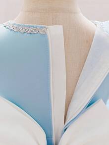 Baby Girls' Purple Puff Sleeve Embroidery Mesh Luxurious Princess Dress, Suitable For Parties - Blue - View 6