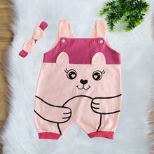 Overalls + Headband Set – Baby Girl Cow Print Size RN To 3 Months - Baby Pink - View 3