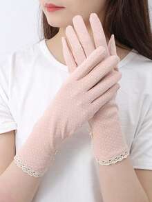 1双女士小圆点蕾丝防紫外线防滑驾驶手套，薄款触摸屏丝绸长手套秋季配饰 - 彩色 - 查看 5