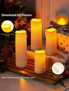 4/12/24pcs Waterproof LED Candle Lights With Remote Control And Timer, Outdoor Flickering Flameless Candles, Battery Operated Pillar Candles For Home Decor, Holiday Party, Mother's Day, Christmas, Realistic Candle Lights, Valentine's Day, Gifts, LED Candles, Fake Candle Lights, Tabletop Center Decor, Wedding Decoration - 米色 - 查看 6