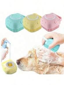 1pc A Practical Pet Cleaning Tool! Blue Green Silicone Shower Brush With Built-In Shower Gel Compartment, Bristles Massage And Stain Removal, Essential For Pet Bathing - Baby Pink - View 3