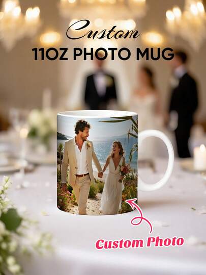 1pc Custom Photo Mug, Personalized Photo Coffee Mug, Personalized Photo Wedding/Anniversary Mug, Anniversary Gift, Wedding Gift, Housewarming Gifts, Valentine's Gift, Mother's Day Gift, Father's Day Gift, Ideal Gift For Couples, Bridal Shower Gift, Gift For Groomsman, Bridesmaid Proposal, Wedding Decor, Unique Gift For Wife/Husband, Perfect Gift For Boyfriend/Girlfriend, Personalized Gift For Him/Her