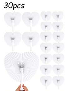 1/5/10/20/30/40/60 piezas Abanico de papel blanco con forma de corazón plegable, abanicos de papel de verano, abanicos plegables a granel de mano blanca con mango de plástico para decoración de boda, fiesta, cumpleaños, ceremonia de boda, mejor regalo
