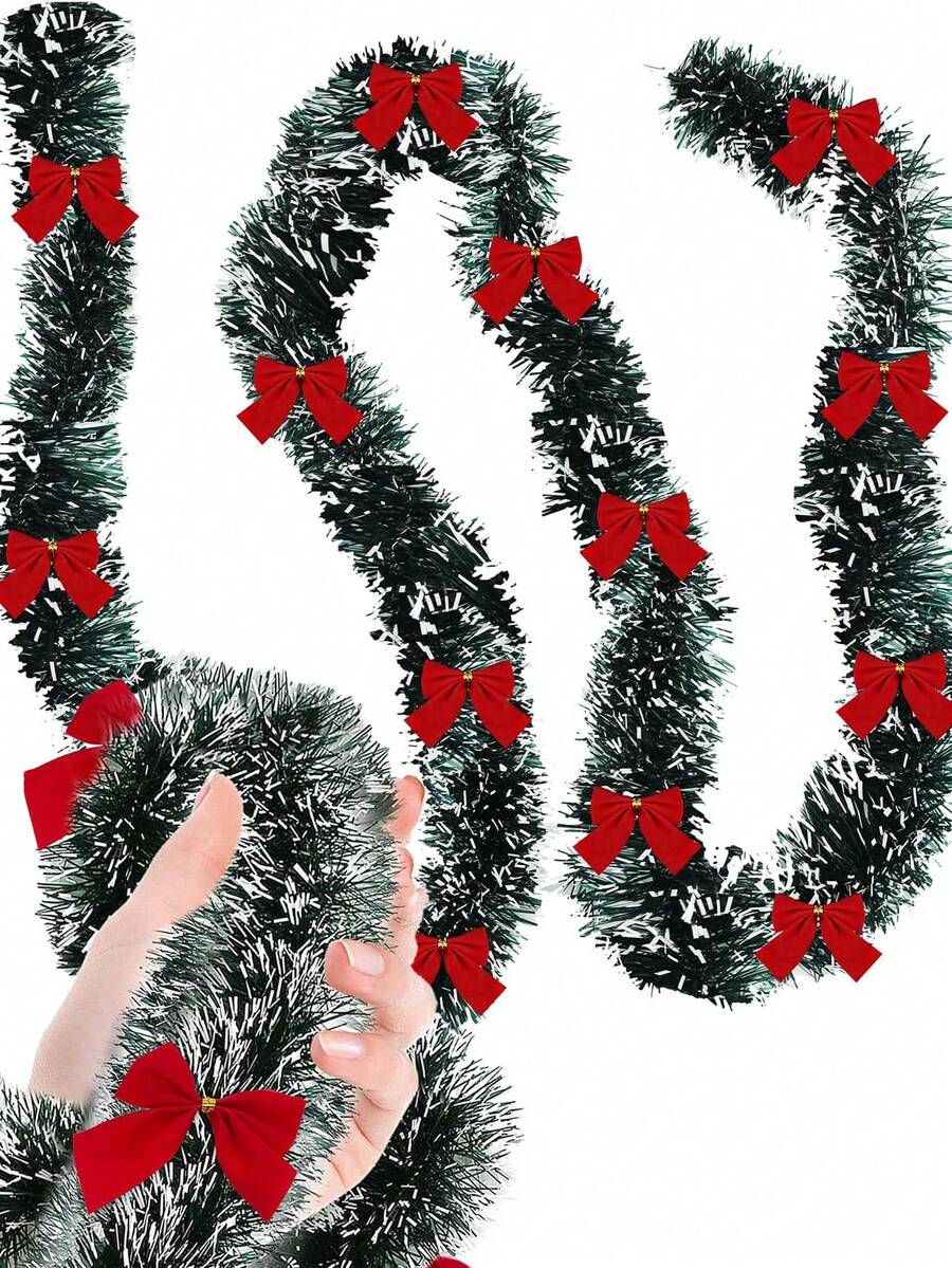 1 Stück Weihnachts-Lametta-Girlande, künstlicher Weihnachtskranz, dunkelgrüne Frost-Spitzen Metallgirlande, Weihnachts-Metallgirlande zum Aufhängen, Kamin-Kranz-Dekoration, Treppengeländer-Dekoration, Innen- und Außendekoration, Weihnachtsdekoration, Raumdekoration, Winterdekoration