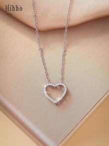 Hihho قلادة قلب مرصعة بالزركونيا المكعبة اللامعة قطعة واحدة، هدية مجوهرات أنيقة للنساء