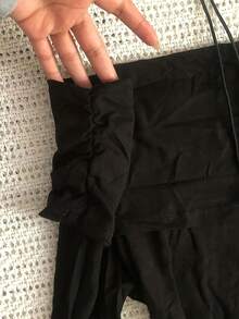 Casual Solid Color Off Shoulder Long Sleeve Top - Black - View 4