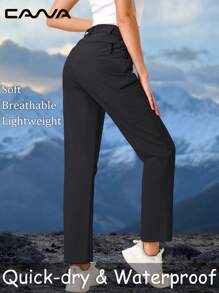 Cavva Women's Water-Resistant Hiking Pants Quick-Dry Lightweight Comfort Stretch Mid-Rise Elastic Sides 5 Secure Pockets Thigh Zipper Straight Leg Cut Golf Camping Traveling - Black - View 2
