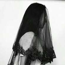 Eddingjiebor Black Lace Veil Bridal Edding Veils Loeen Veil Ih Comb And Gloves - As Pic - View 5