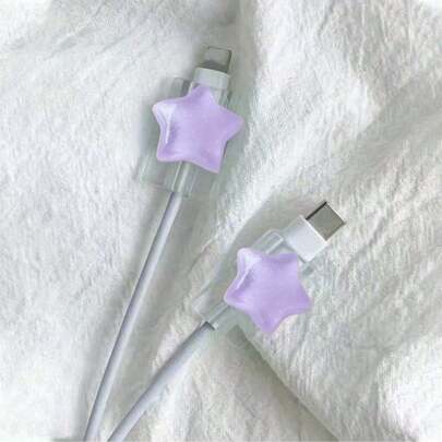 Funda protectora con diseño de estrella/lazo compatible con iPhone, protector de cable de datos anti-doblado, accesorios de cable Nan, accesorios de cargador, accesorios de teléfono