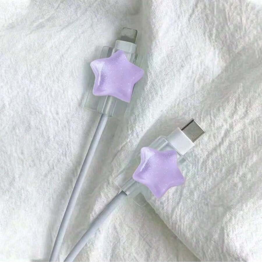 Ốp lưng bảo vệ hình sao/nơ tương thích với cáp dữ liệu chống uốn cong , bảo vệ cáp Nan, phụ kiện sạc, phụ kiện điện thoại - Màu tím - Xem 1