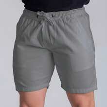 Men's Simple Casual Twill Shorts With Pockets And Drawstring Bermuda Shorts - Xám - Xem 4