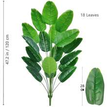 65-90-142厘米/55.9英寸，24片叶子的大型热带棕榈树，人造香蕉叶，触感逼真，塑料蝴蝶兰植物，适合家庭花园 - 橄欖綠 - 查看 4