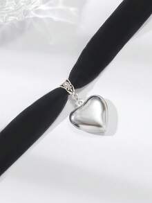 1 chiếc vòng cổ mặt trái tim màu đen và bạc cổ điển dành cho nữ, vòng cổ xích choker - Trái tim bạc đen - Xem 5