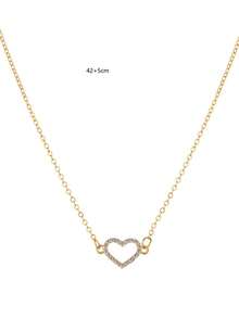 1pc Versatile Rhinestone Heart Pendant Necklace, Delicate Choker Necklace For Women, Suitable For Party And Gift - Gold - View 5