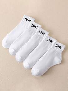 5/10 双夏季薄款蝴蝶结设计袜子，女士简约 INS 透气运动短袜，适合返校