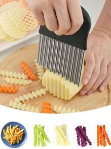 1pc Stainless Steel Potato Knife With Stainless Steel Blade And Plastic Handle, No Hand Injury, Wavy Cutter, Suitable For Cutting Shaped Ingredients, Suitable For Potatoes, Carrots And Other Vegetables, Household Kitchen Cutting Knife - Kitchen Accessories - Kitchen Utility Tools