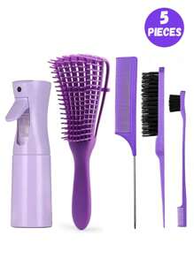 5/3/1 Peça Conjunto de Escovas com Nó, (6,8 oz/200 ml) Garrafa de Spray com Névoa Fina Contínua, Escova com Nó em Forma de Concha Preta Adequada para Cabelo de Meninas, Escova Lúdica com Borda de Pente com Cauda de Rato, Adequada para Design de Penteados e Cabeleireiros