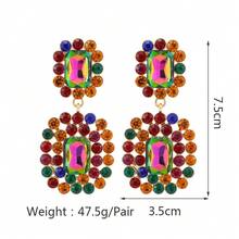 A Pair Of High-Quality Diamond Studded Earrings With Exaggerated Geometric Design, Luxurious Jewelry, Suitable For Birthdays Or Party Gatherings, Suitable For Women's Jewelry Gifts - 彩色的 - 查看 2
