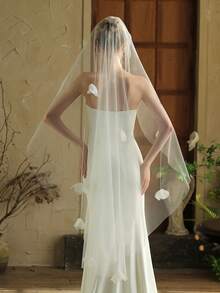 1pc Beaded Flower Single Layer Bridal Veil, Hairstyle Accessory Suitable For Wedding Dress Fall Clothes For Women