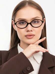 1pc Women's Elliptical Small Oval Frame Personalized Street Snap Concave Shape Clear Glasses Summer Study Accessories Glasses Accessories For Women - 茶色 - 查看 5