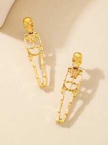 1 Pair Fashionable Unisex Metal Skeleton Skull Stud Earrings, Halloween Party Jewelry