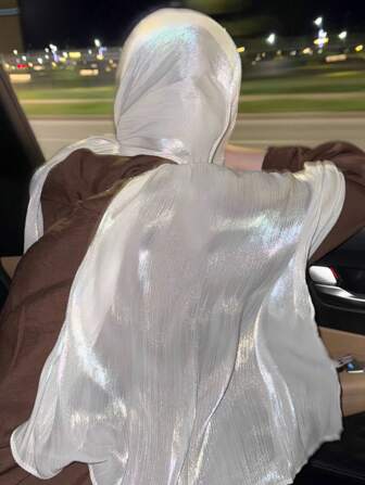 1件装女士基础纯色丝滑优雅闪亮柔软头巾，阿拉伯休闲长款围巾，保守素雅的头巾，适合日常佩戴，闪亮头巾可搭配连衣裙