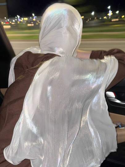 1pc Women's Basic Solid Color Silk-Like Elegant Shiny Soft Headscarf, Arabian Casual Long Scarf, Conservative Plain Headwrap, Suitable For Daily Use, SHIMMER HIJAB For Dress