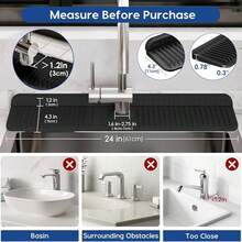 24 Inch Longer Faucet Mat For Kitchen Sink [5°Slope Fast Self-Draining]Bathroom Kitchen Sink Splash Guard Silicone Sink Faucet Mat Splash Guard Kitchen Sink Area Tidy Splash Faucet Guard Draining Mat - 黑色 - 查看 2