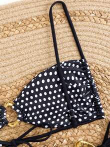 两件套：露背吊带比基尼上衣和系带三角比基尼泳裤，度假沙滩装 - 黑色 - 查看 5