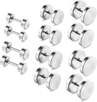 6 Pairs Black Stud Earrings Gauges Stainless Steel Stud Earrings Black Earring Studs Men Women 4-10mm